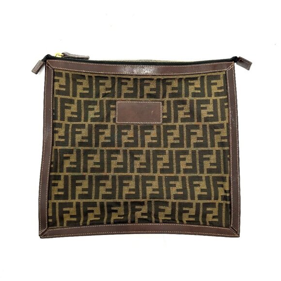 FENDI Zucca pattern Flat Bag Cluch Bag Canvas Brown - Picture 1 of 12
